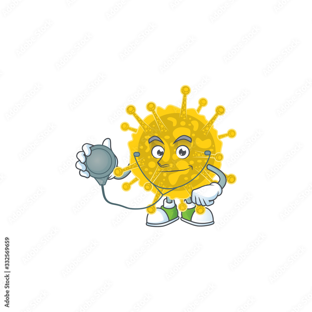 Fototapeta premium A cartoon character of coronavirus pandemic Doctor using tools