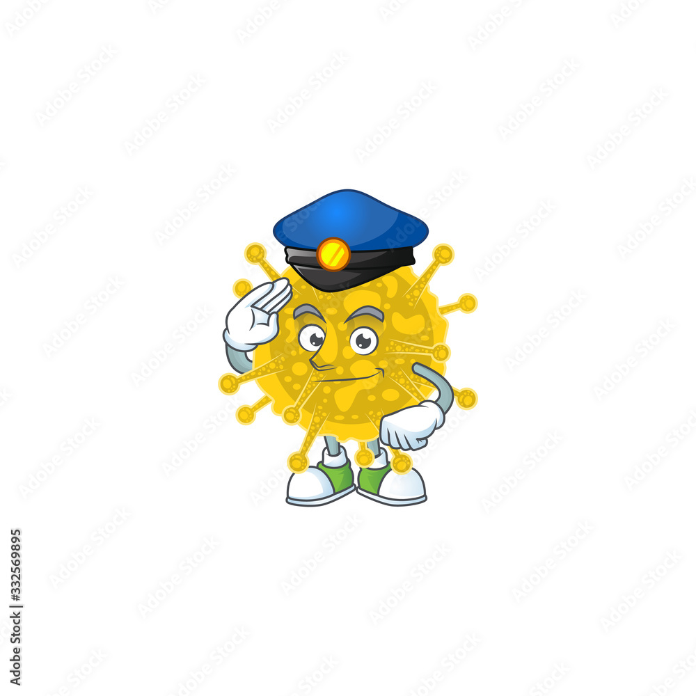A cartoon of coronavirus pandemic dressed as a Police officer A cartoon of coronavirus pandemic dressed as a Police officer