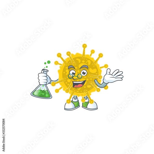 Coronavirus pandemic brainy Professor Cartoon design grasp a glass tube