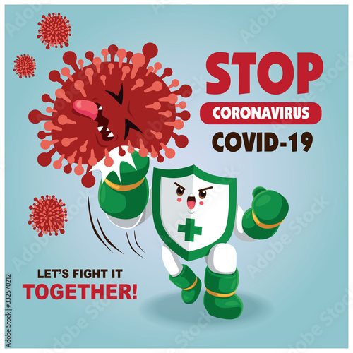 Coronavirus Icon with Red Sign, Covid-19 Coronavirus Bacteria. Coronavirus outbreak.Vector illustration. photo