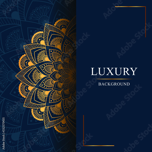 Fototapeta Luxury mandala background with golden blue color
