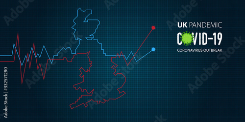 Coronavirus or covid-19 banner in England outbreak of a pandemic disease concept. Banner template design for headline news. Grid abstract background. Vector illustration.