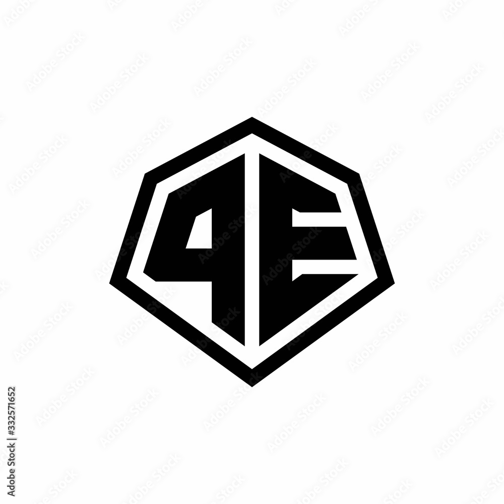 PE monogram logo with hexagon shape and line rounded style design template PE monogram logo with hexagon shape and line rounded style design template