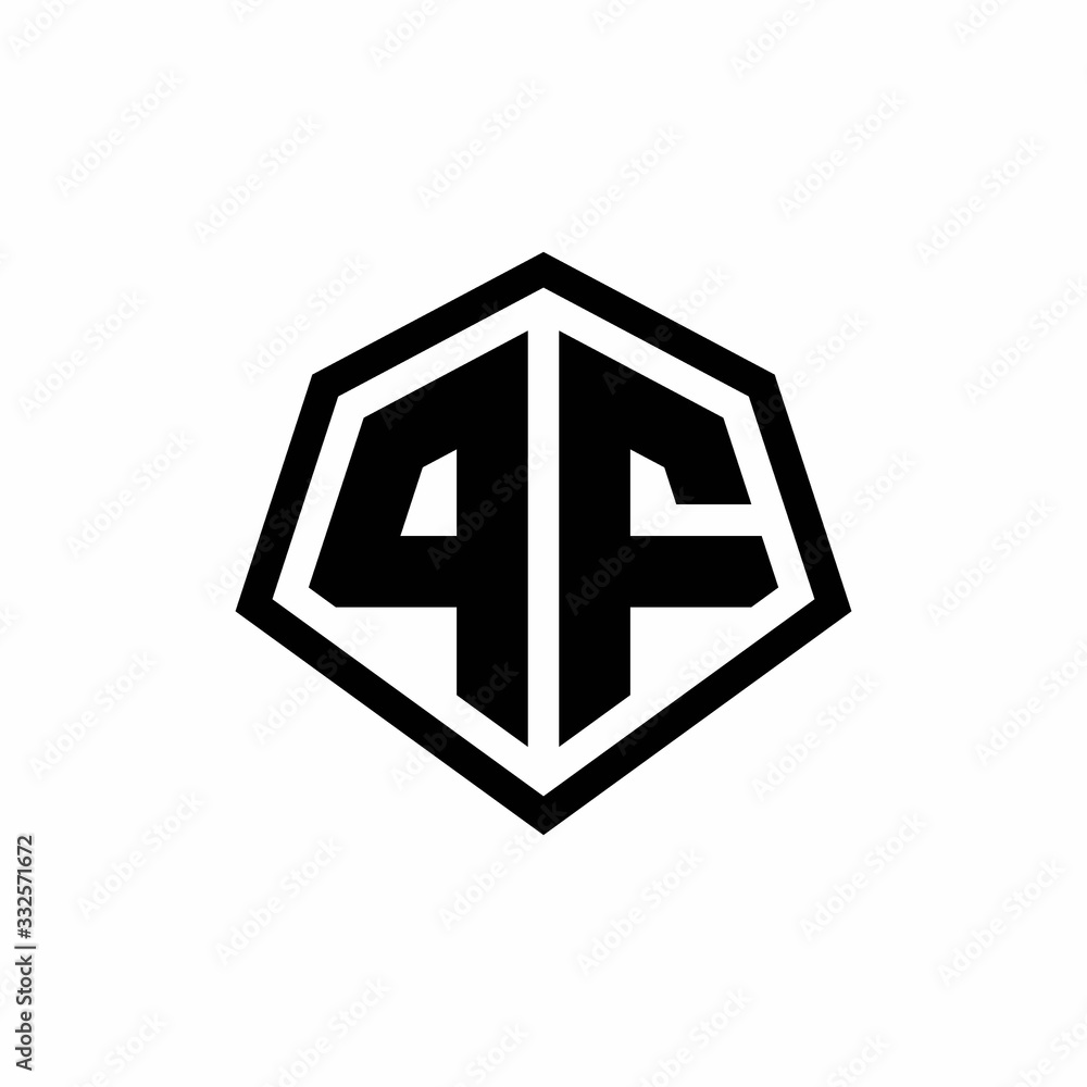 PF monogram logo with hexagon shape and line rounded style design template PF monogram logo with hexagon shape and line rounded style design template