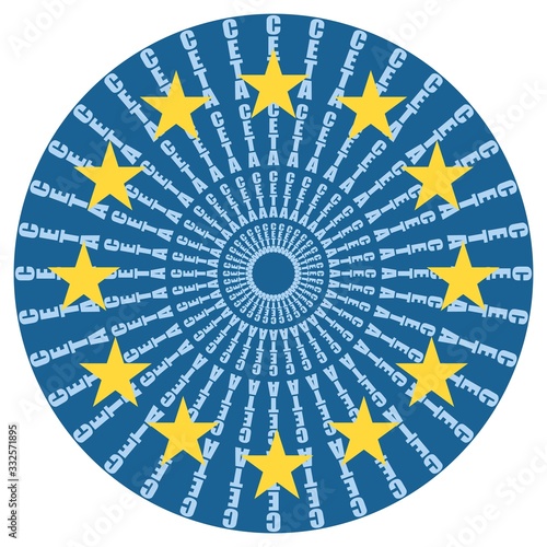 CETA - Comprehensive Economic and Trade Agreement. Europe and Canada association. Trade union. Brochure or circle frame design. Flag of the European Union