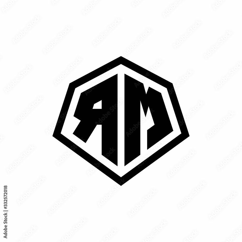 RM monogram logo with hexagon shape and line rounded style design template RM monogram logo with hexagon shape and line rounded style design template