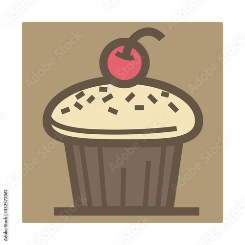 Cupcake with cherry on top isolated icon, baking and confectionery