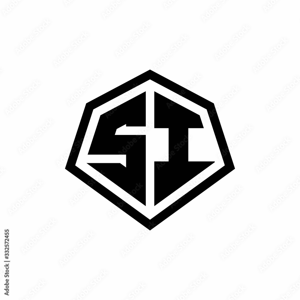 SI monogram logo with hexagon shape and line rounded style design template