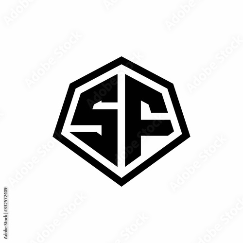 SF monogram logo with hexagon shape and line rounded style design template