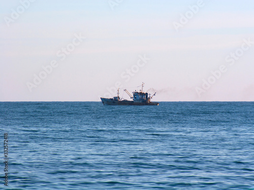 Industrial ship in the blue sea