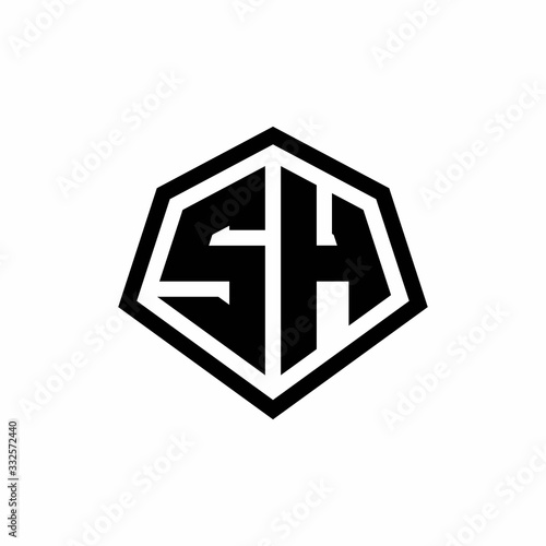 Free Download SH monogram logo with hexagon shape and line rounded style design template - GFXLoad