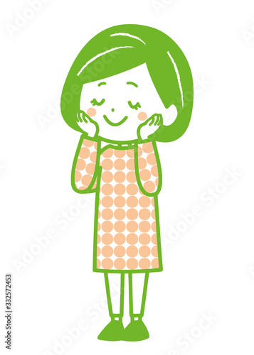 うっとりする女性　ポーズ　イラスト