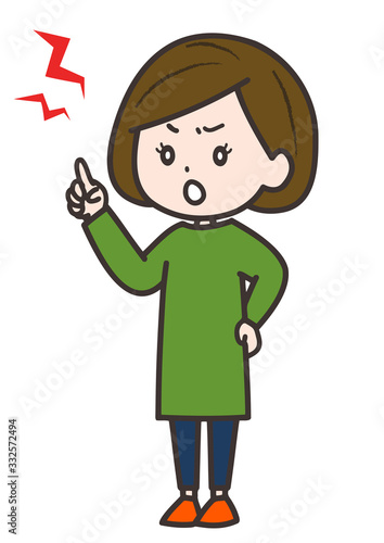 怒って意見を主張する女性　ポーズ　イラスト