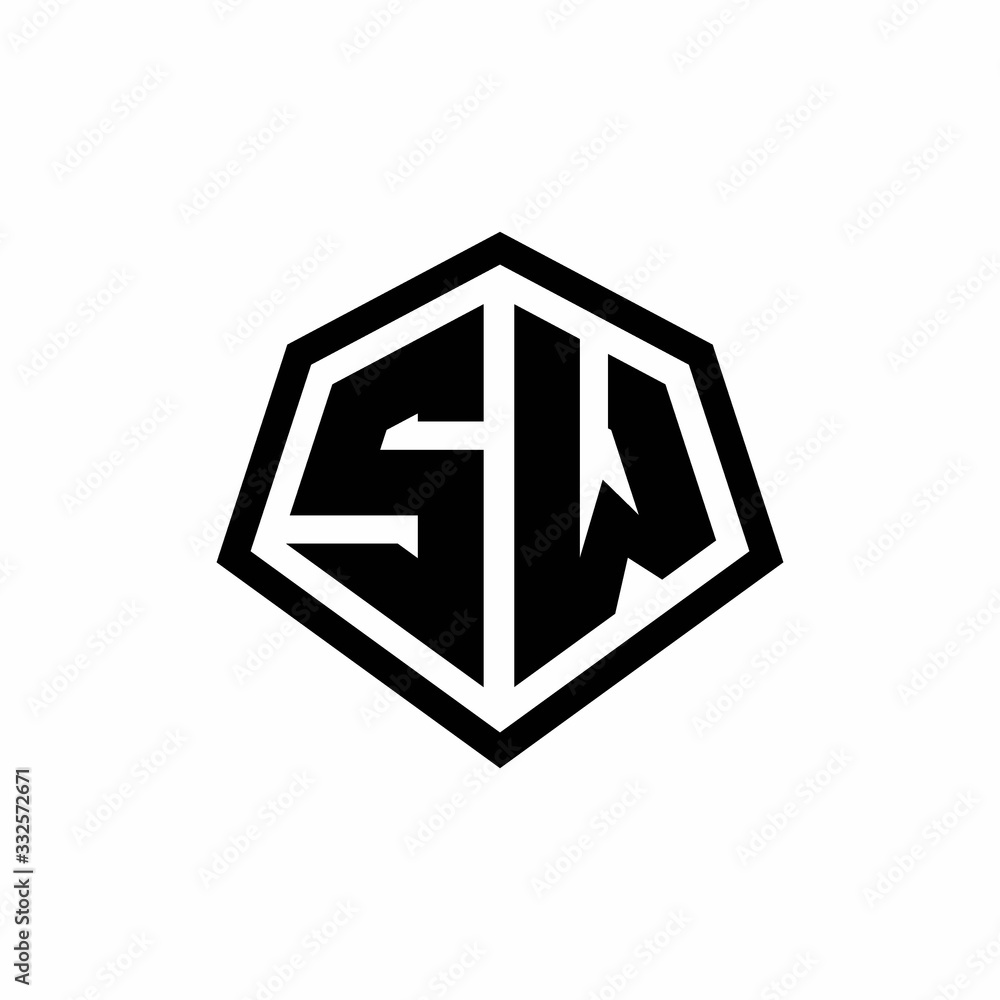 SW monogram logo with hexagon shape and line rounded style design template SW monogram logo with hexagon shape and line rounded style design template