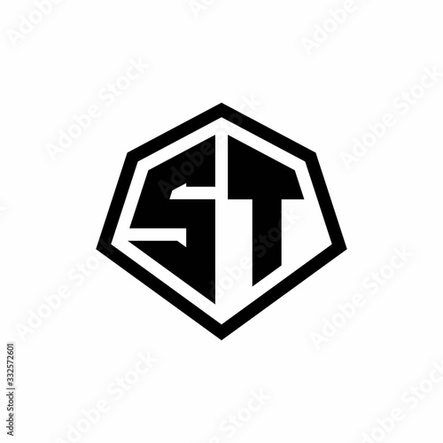Free Download ST monogram logo with hexagon shape and line rounded style design template - GFXLoad
