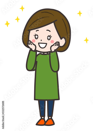 憧れを抱く女性　ポーズ　イラスト