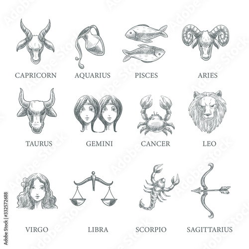 Astrology and zodiac signs, horoscope symbols, isolated icons