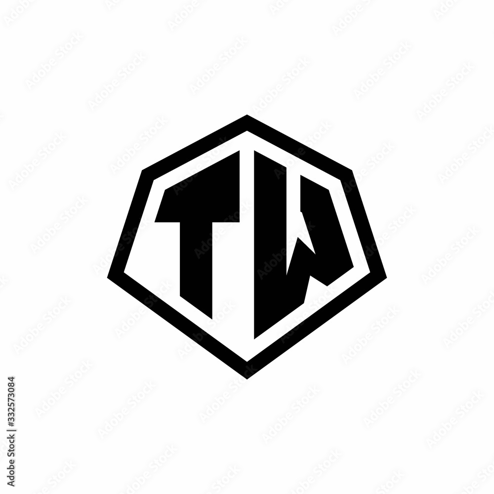 TW monogram logo with hexagon shape and line rounded style design template TW monogram logo with hexagon shape and line rounded style design template