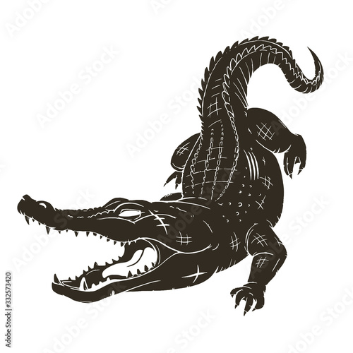 凶暴なワニのイラスト　全身　シルエット
