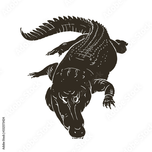 凶暴なワニのイラスト　全身　シルエット