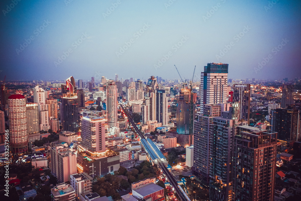 Bangkok Aerial view, above Sukhumvit and Thonglor district in Thailand