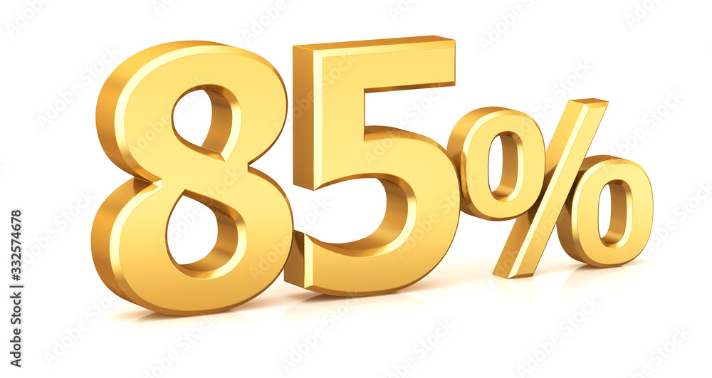 3d render illustration. Golden eighty five percent on a white background. Illustration for advertising. 3d render illustration. Golden eighty five percent on a white background. Illustration for advertising.