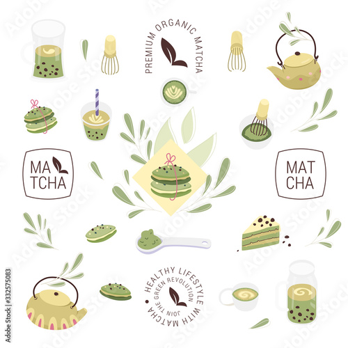 Matcha Tea Emblems Set
