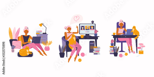 Woman enjoying their free time, performing leisure activities and doing hobbies. Surfing the Internet, working remotely, freelance, communicating with friends, online training. Spending time at home.