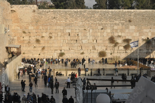 Wailing Wall, west wall. A place of prayers and prayers from Judaism believers. A holy place of pilgrimage for Jews from all over the world. A fragment of the Jerusalem temple of the Herodian wall.