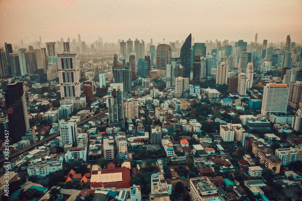 Bangkok Aerial view, above Sukhumvit and Thonglor district in Thailand Bangkok Aerial view, above Sukhumvit and Thonglor district in Thailand