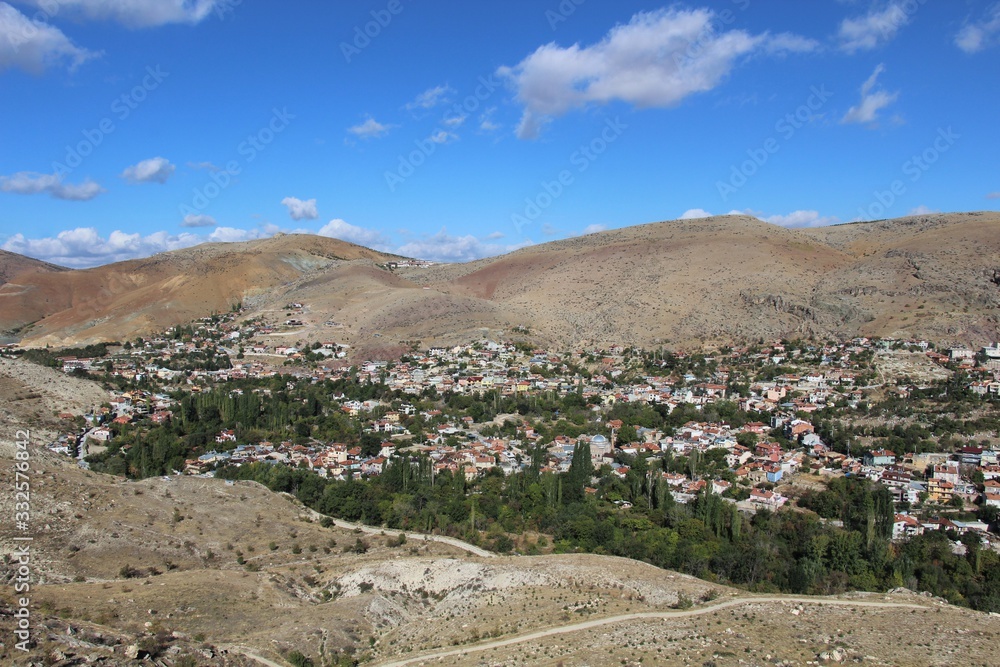 A view from Meram Dere Quarter of Konya. Meram Dere is a promenade. Fruit gardens of Konya are located here.