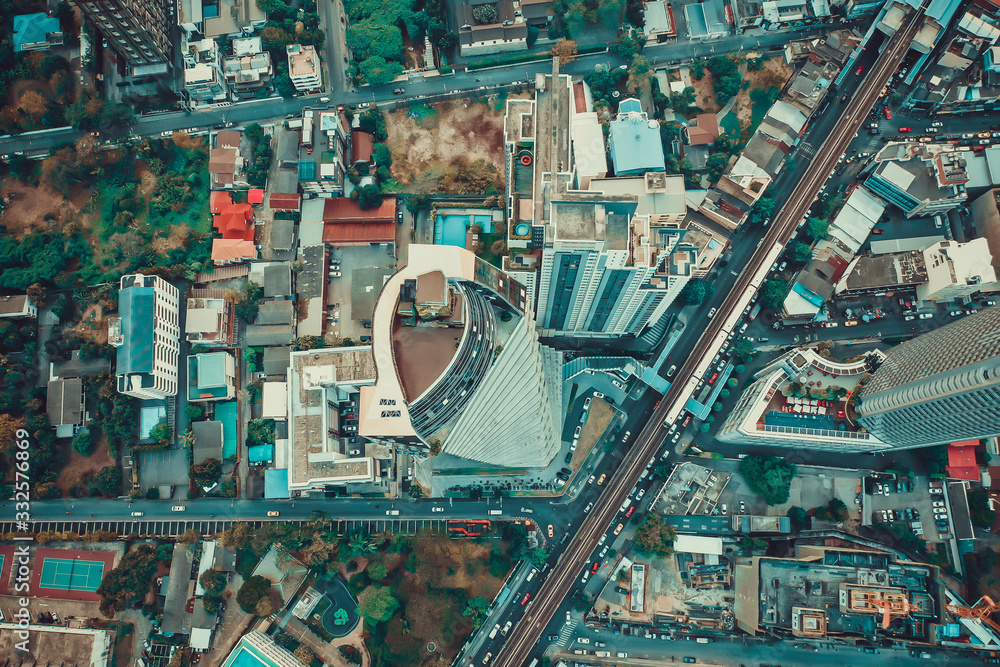 Bangkok Aerial view, above Sukhumvit and Thonglor district in Thailand