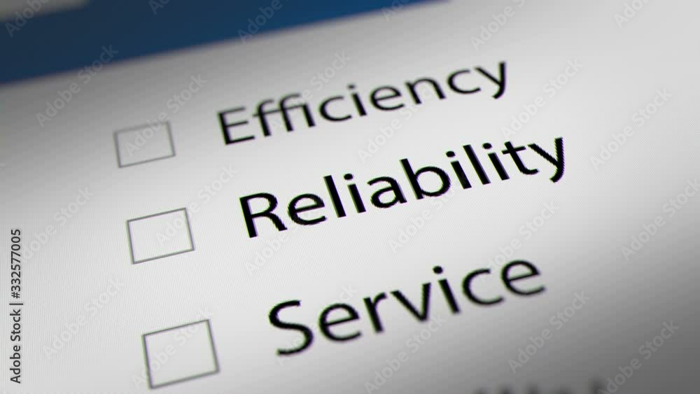Reliability Check box with Customer Expectation Service. Concept of Quality, Efficiency, Reliability and Service Reliability Check box with Customer Expectation Service. Concept of Quality, Efficiency, Reliability and Service