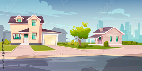 Leinwand Poster Suburban cottages, residential house with garage