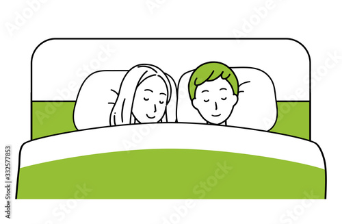 Illustration of a couple sleeping in bed.