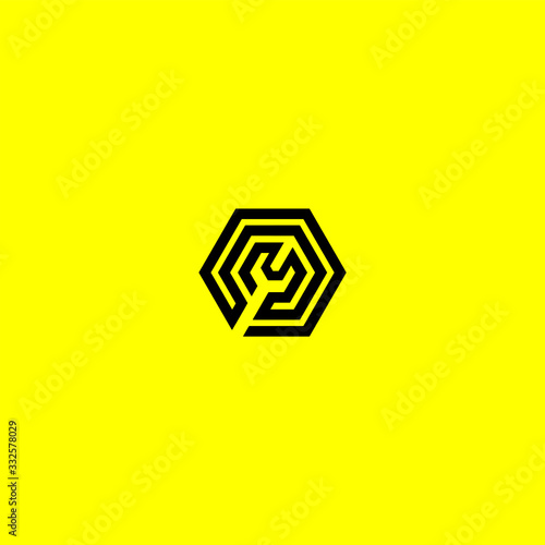 wrench logo geometric hexagon design