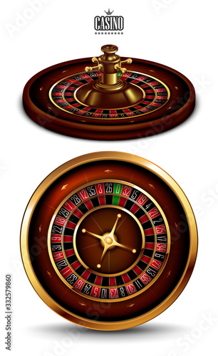 Casino roulette in front and profile on a white background. Highly realistic illustration.