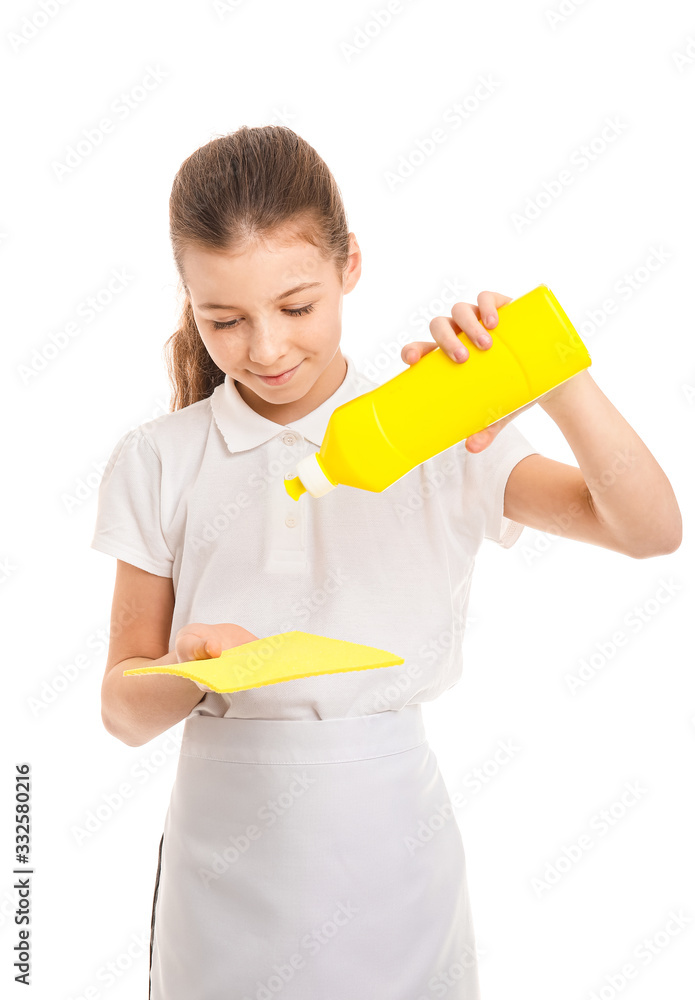 Cute little chambermaid on white background Cute little chambermaid on white background