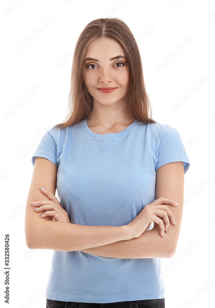 Beautiful young woman on white background Beautiful young woman on white background