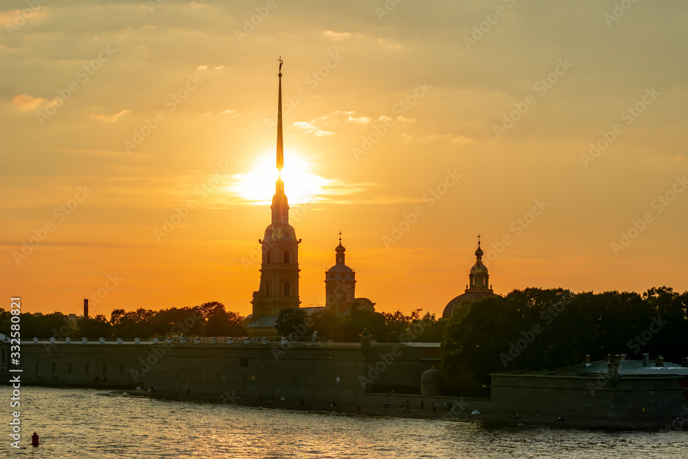 Peter and Paul Fortress at summer sunset, Saint Petersburg, Russia