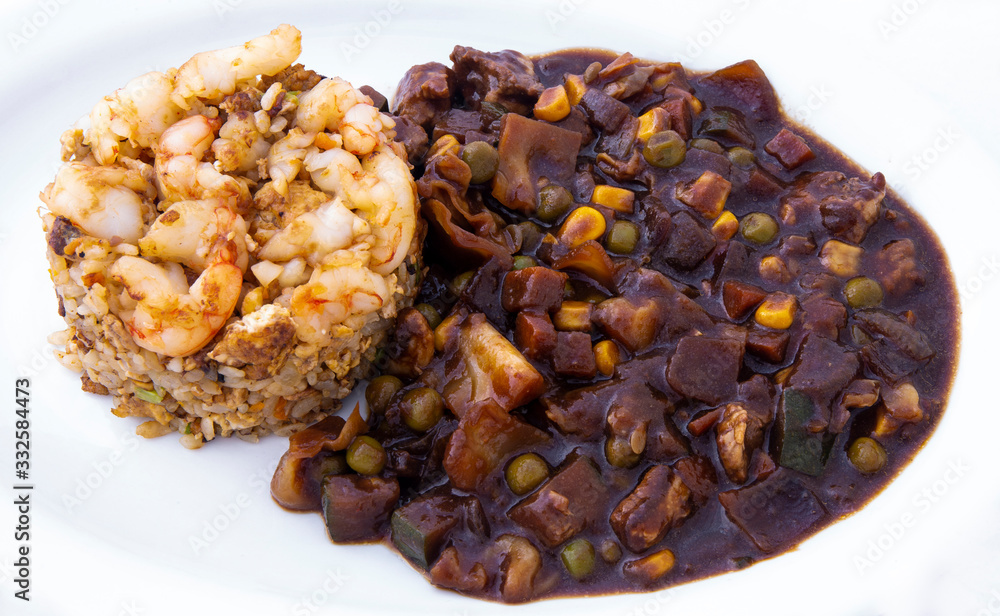 fried rice with shrimp and black bean sauce which is called saeubokk-eumbab in Korea fried rice with shrimp and black bean sauce which is called saeubokk-eumbab in Korea