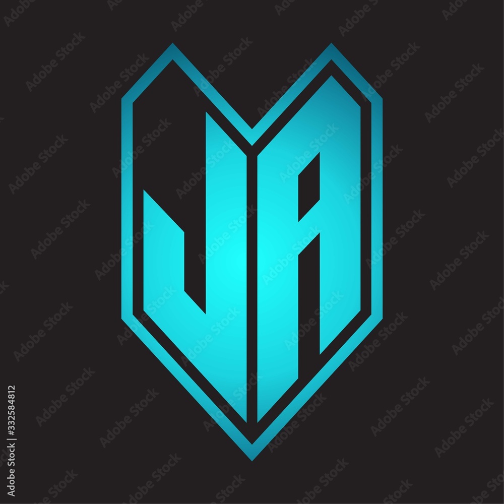 JA Logo monogram with emblem line style isolated on blue gradient colors JA Logo monogram with emblem line style isolated on blue gradient colors