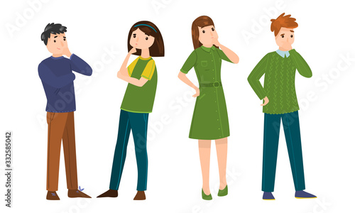 Set of thoughtful male and female. Vector illustration in flat cartoon style.
