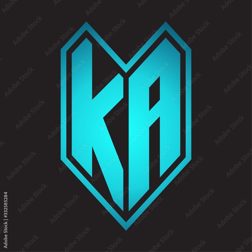 KA Logo monogram with emblem line style isolated on blue gradient colors KA Logo monogram with emblem line style isolated on blue gradient colors