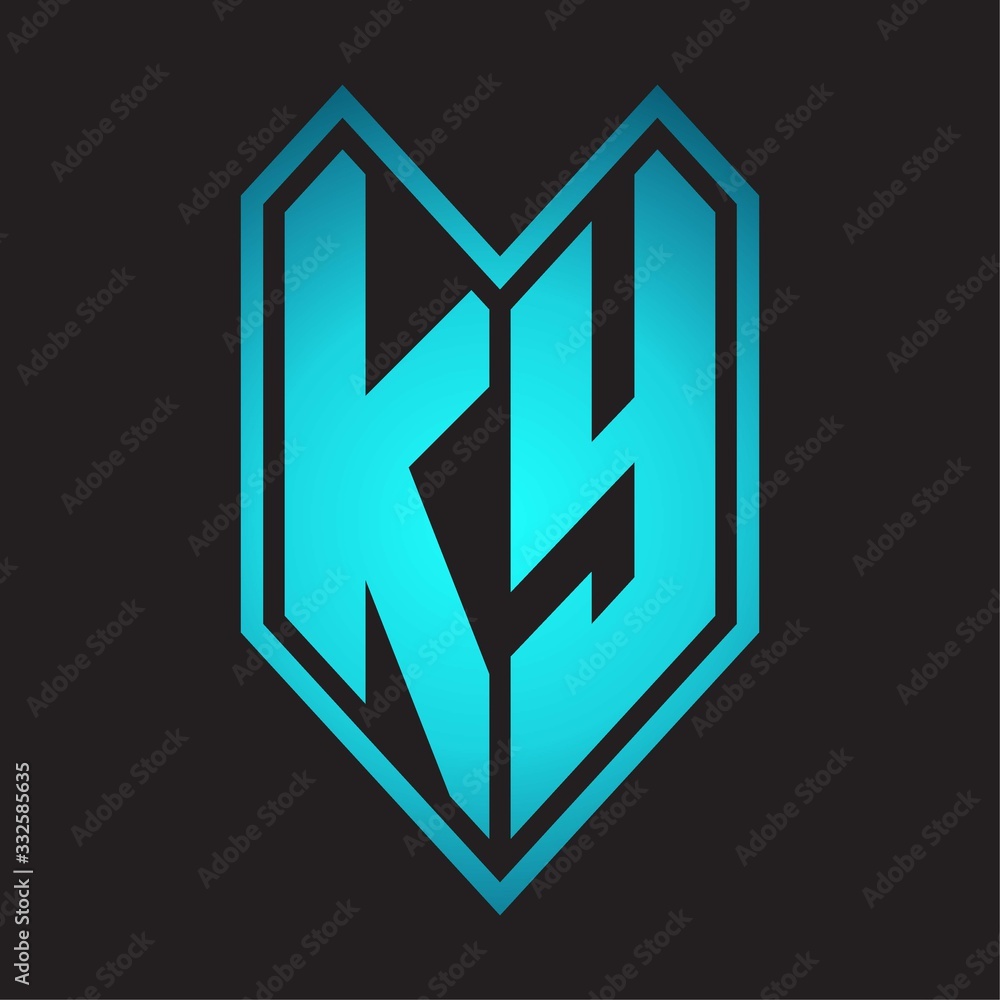 KY Logo monogram with emblem line style isolated on blue gradient colors KY Logo monogram with emblem line style isolated on blue gradient colors