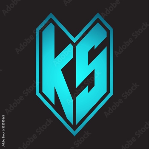 KS Logo monogram with emblem line style isolated on blue gradient colors