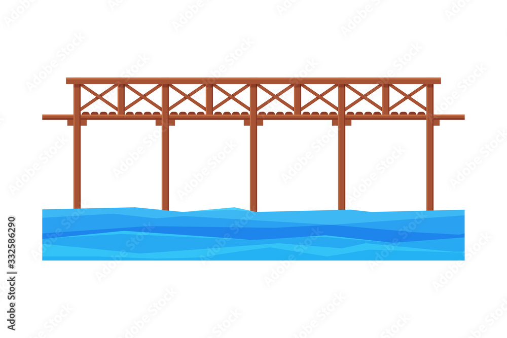 Wooden Bridge, Architectural Design Element, Bridge Construction Flat Vector Illustration Wooden Bridge, Architectural Design Element, Bridge Construction Flat Vector Illustration