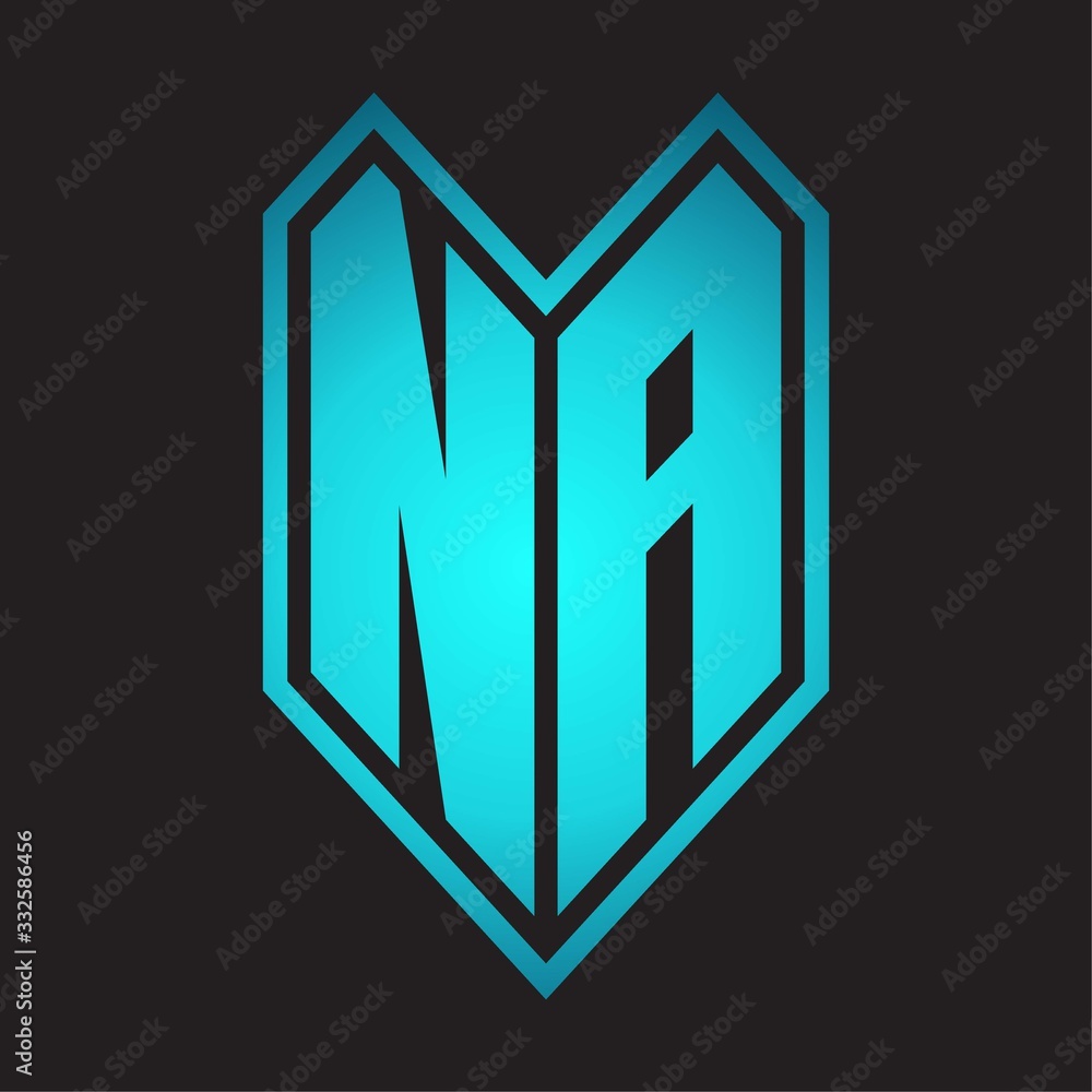 NA Logo monogram with emblem line style isolated on blue gradient colors NA Logo monogram with emblem line style isolated on blue gradient colors