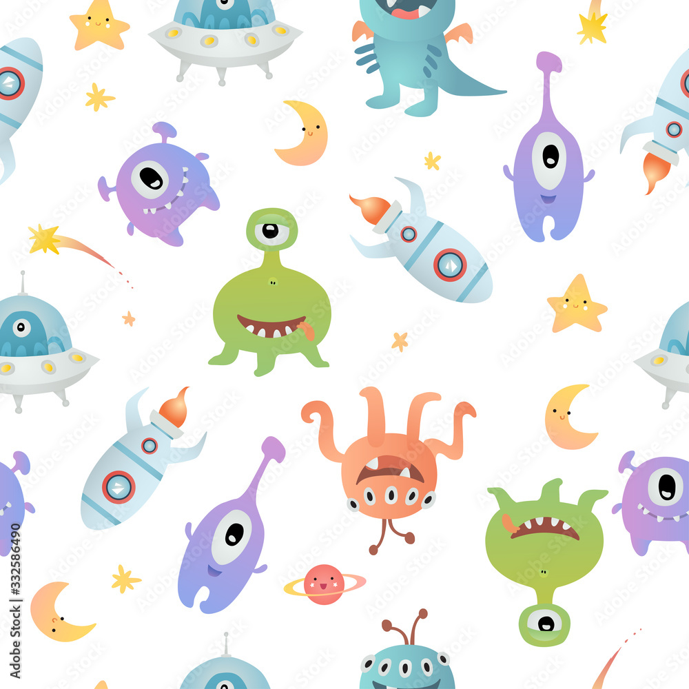 Obraz premium Seamless pattern with alien monsters