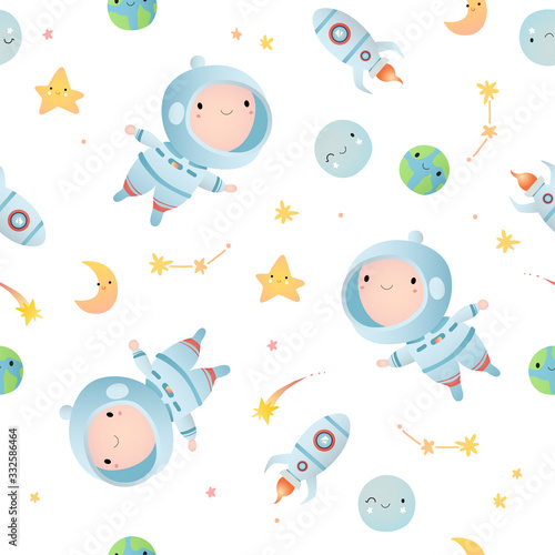 Seamless pattern with little spaceman